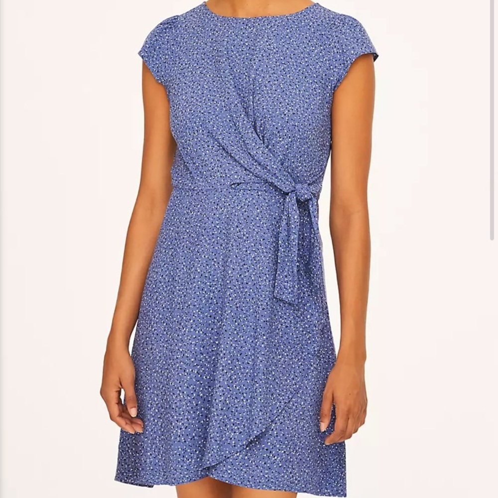 Blue Floral Tie Waist Dress - LOFT NWT